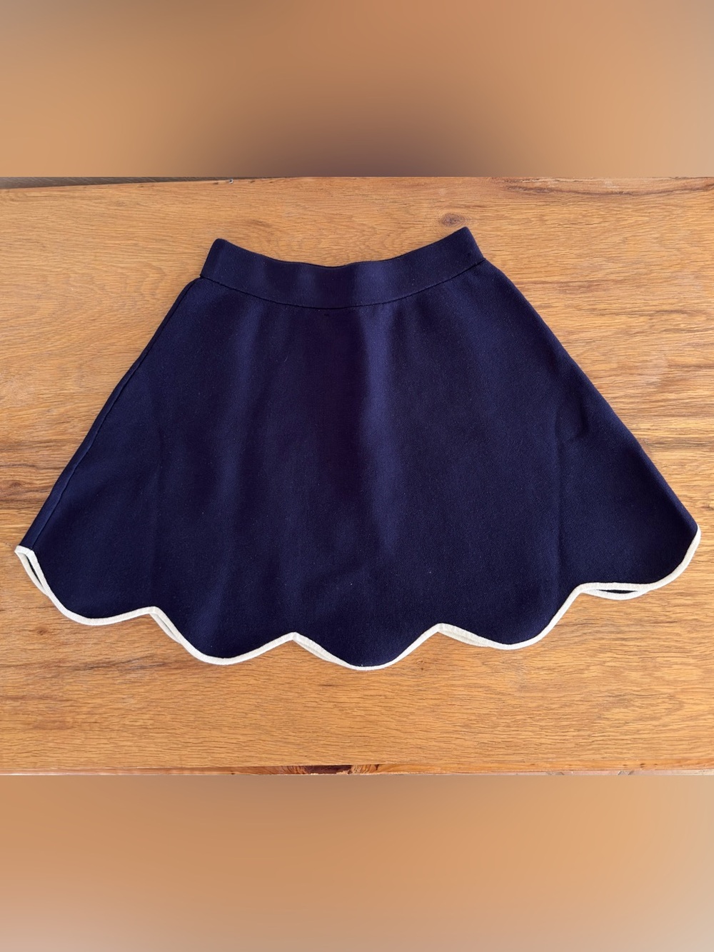 NWOT MAEVE Women’s Navy Scallop Hem Mini Skirt with White Trim SIZE SMALL